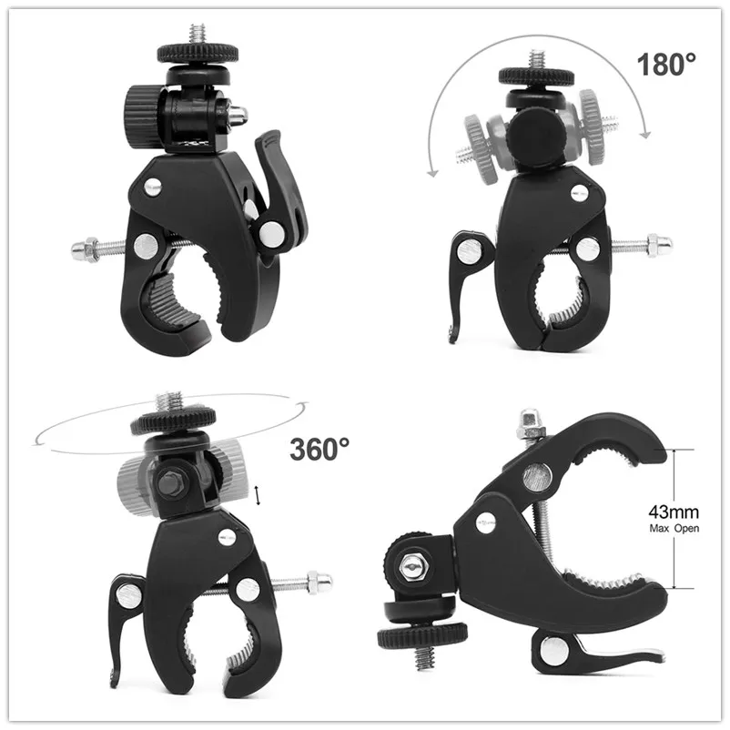 Black 1/4 Super Clamp Bike Bicycle Motorcycle Handlebar Handle Clamp Bar Camera Mount Tripod Adapter for Action Camer Gopro Hero