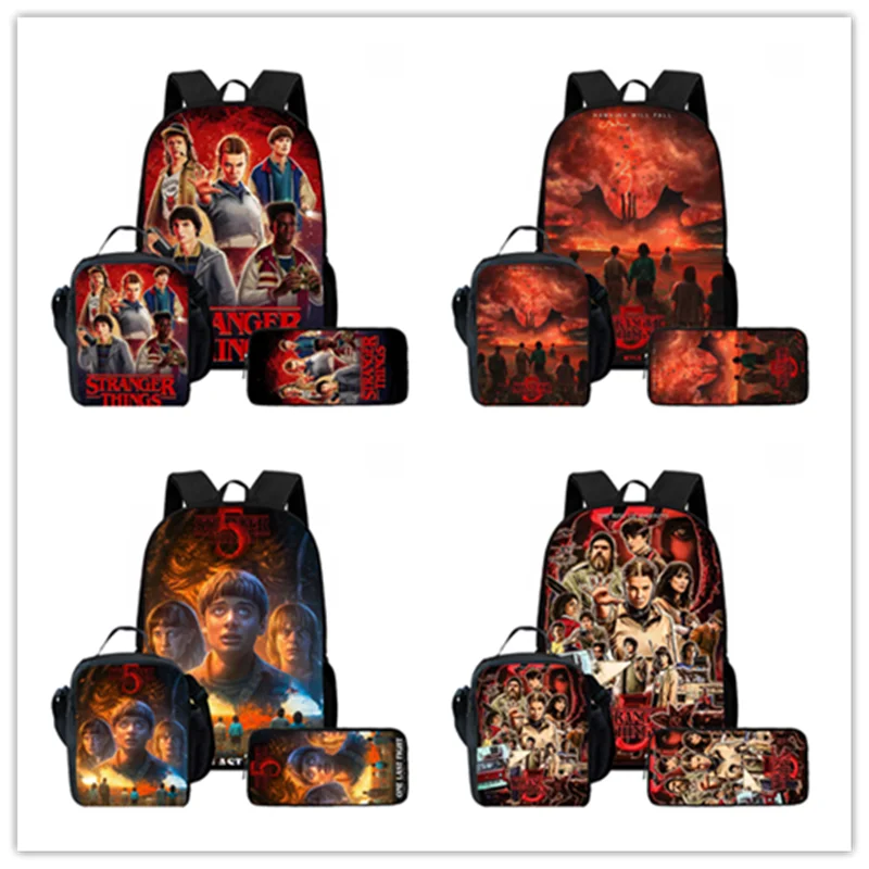 Cartoon Sstr-aan-ger Th-iin-gs5 Child School Backpack With Lunch Bags Pencil Bags For,Light Weight Child School Bags