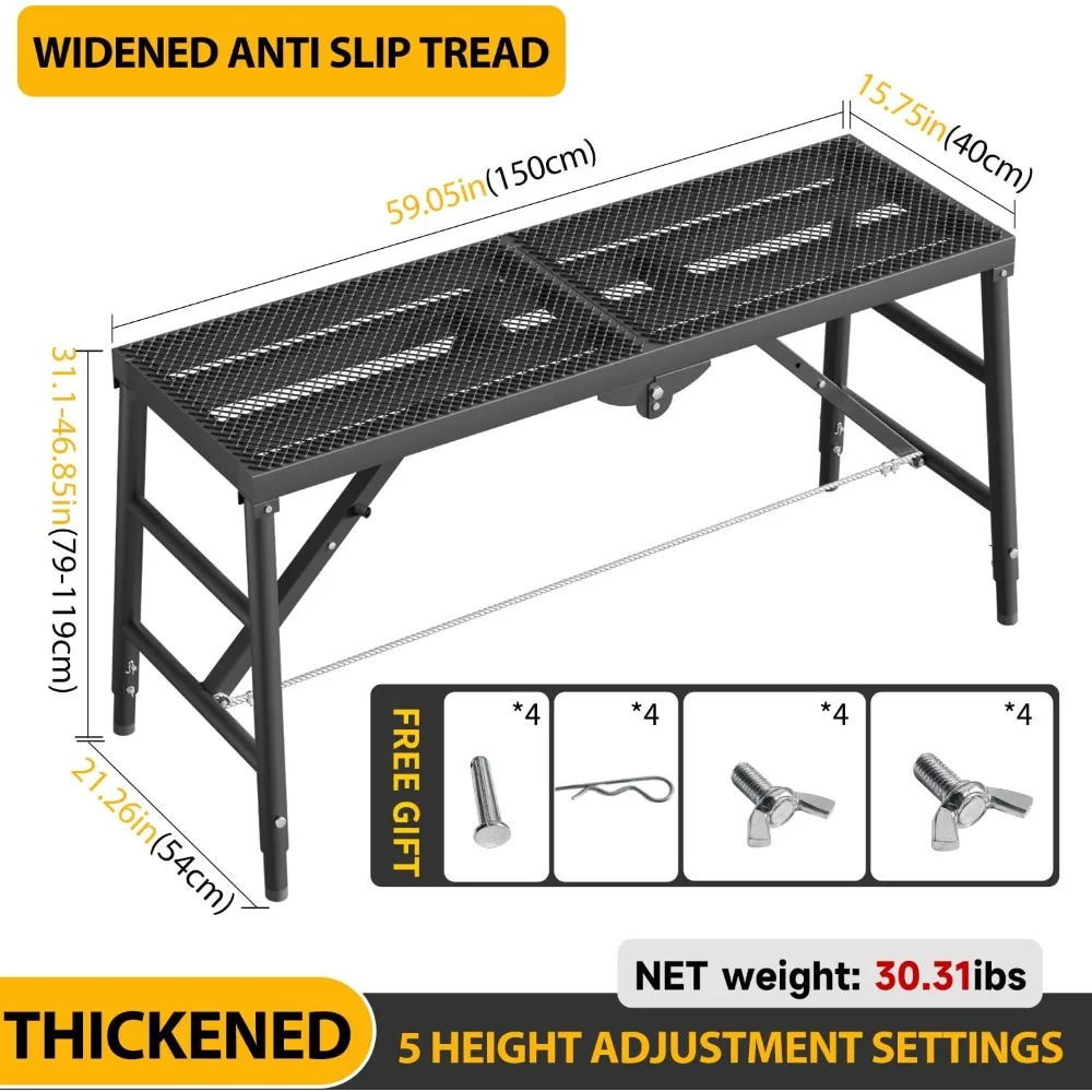 Scaffolding Platform 15.75x59.05 Adjustable Work Platform Support 660 lbs Portable Scaffold 5 Gear Adjust Height 31 to 46 inches