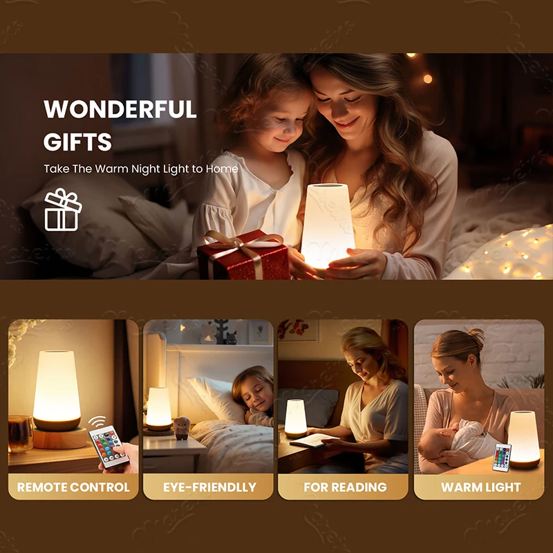 Controle remoto rgb 13 cores mudando luz noturna toque regulável lâmpada portátil mesa lâmpadas de cabeceira usb recarregável noite lâmpada