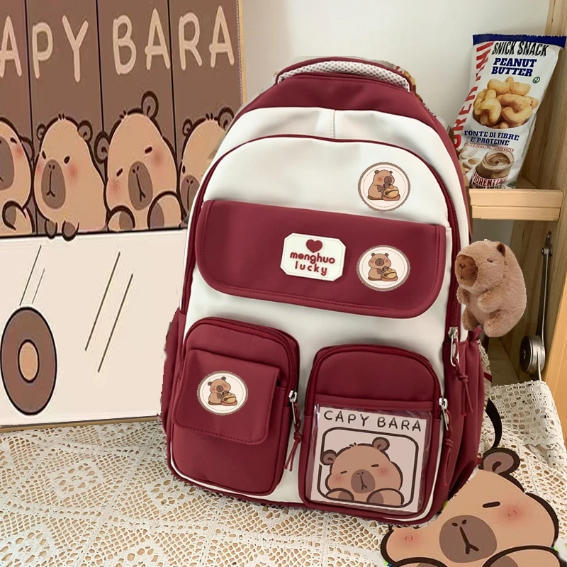 Kapibala cartable d'école primaire Kawaii grande capacité tendance de la mode marron Capybara collège Style sac à dos de lycée