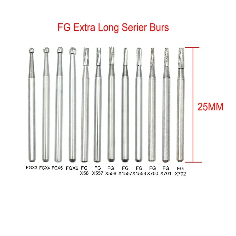 Nha Khoa Phẫu Thuật Carbide Máy Cắt Hoàn Thiện Máy Khoan Tốc Độ Cao Hợp Kim Vonfram Bur Vít 25Mm FGX4 /5 /6 /557 /1558