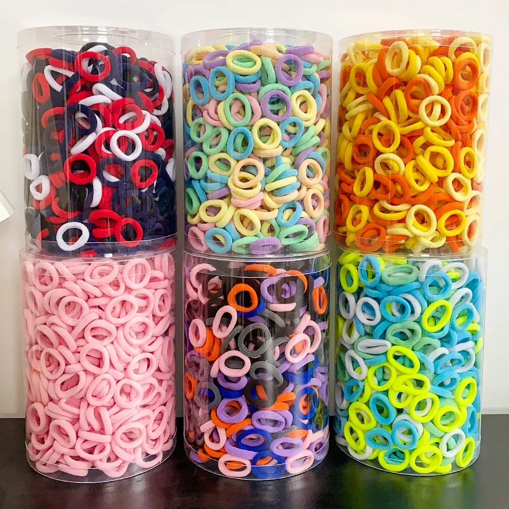 100 Uds. Lazos elásticos básicos coloridos de nailon para el cabello para niñas, coleta para sujetar, banda de goma, accesorios para el cabello de moda para niños