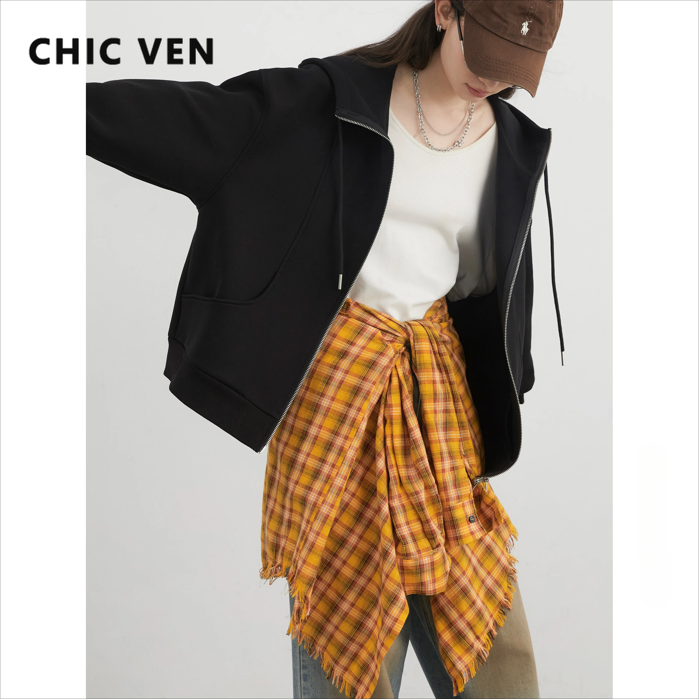 Sudaderas CHIC VEN para mujer, chaqueta holgada con capucha y cordón para mujer, abrigo deportivo estilo BF para mujer, primavera otoño 2025