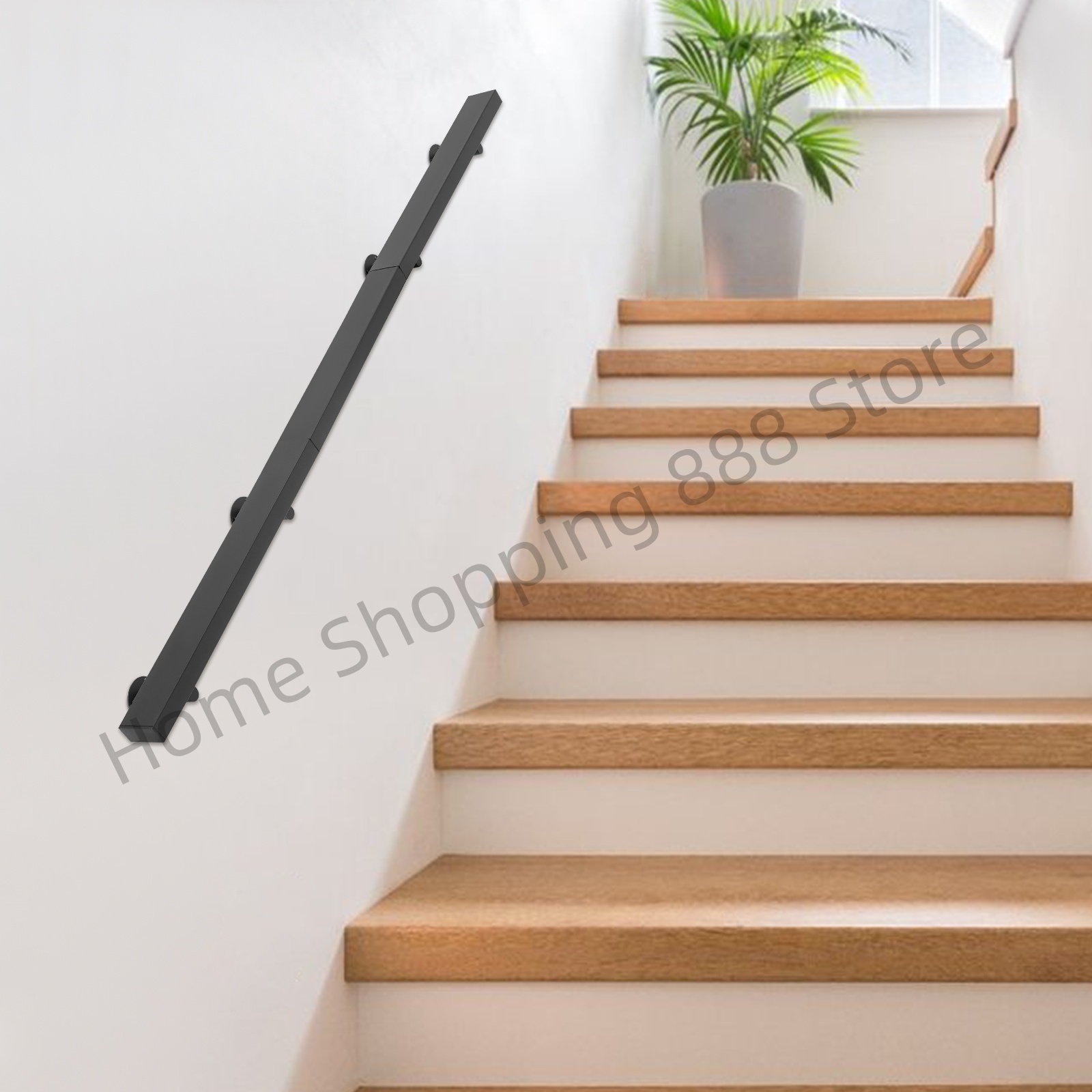 Black Modern Rectangle Stair Railing Kit for Indoor & Outdoor Stainless Steel Handrail 200lbs for Home/Office/Public Use