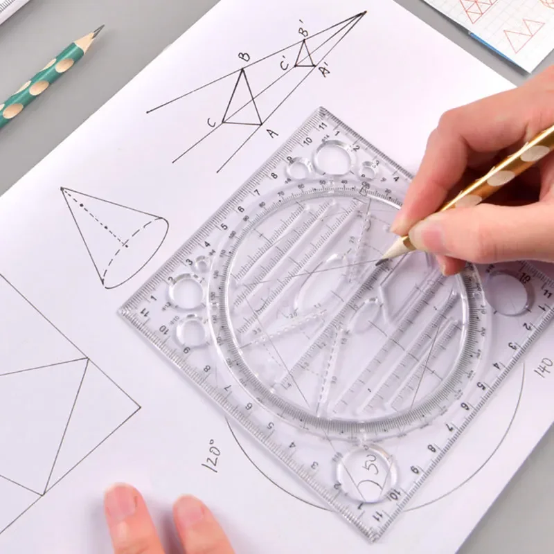Regla giratoria multifunción, plantilla de dibujo, diseño artístico, arquitecto, geometría estéreo, círculo, dibujo, escala de medición, regla Kawaii