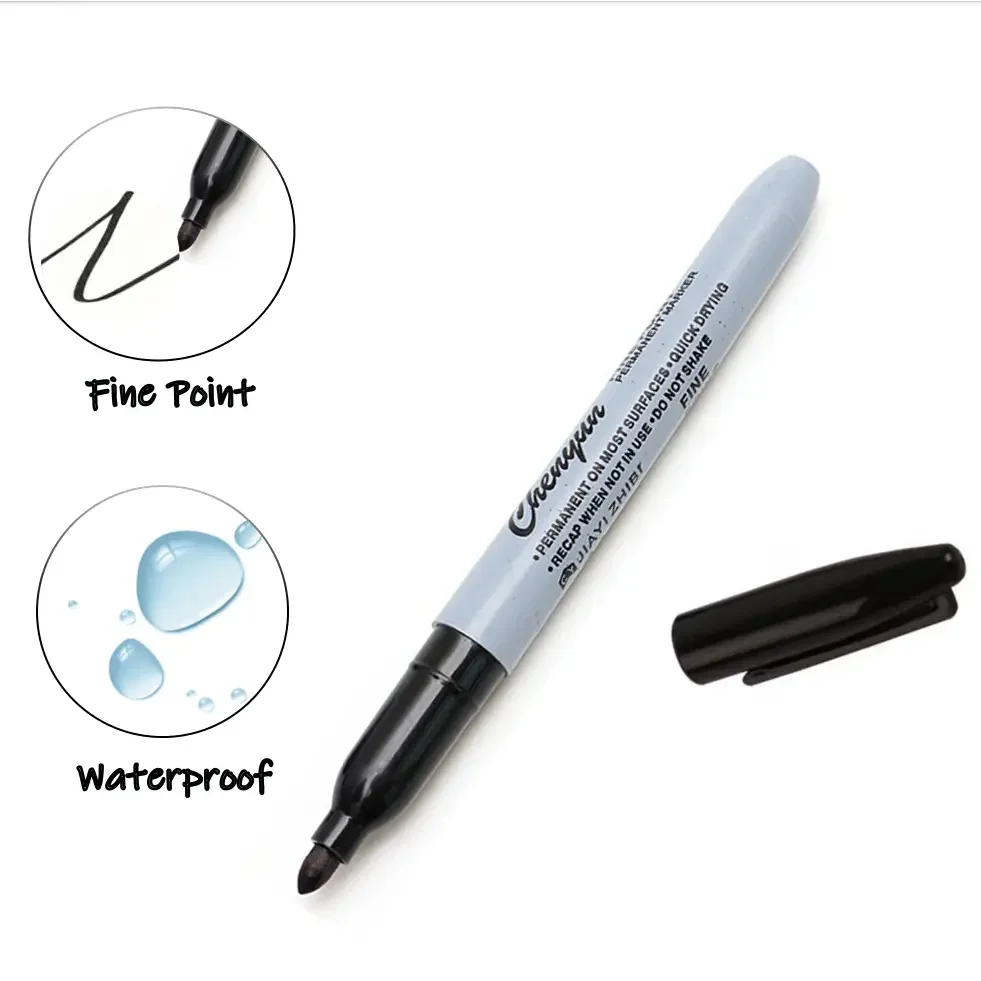 ปากกามาร์กเกอร์ถาวรสีดํา 12 ชิ้น ปลายละเอียด กันน้ํา แห้งเร็ว