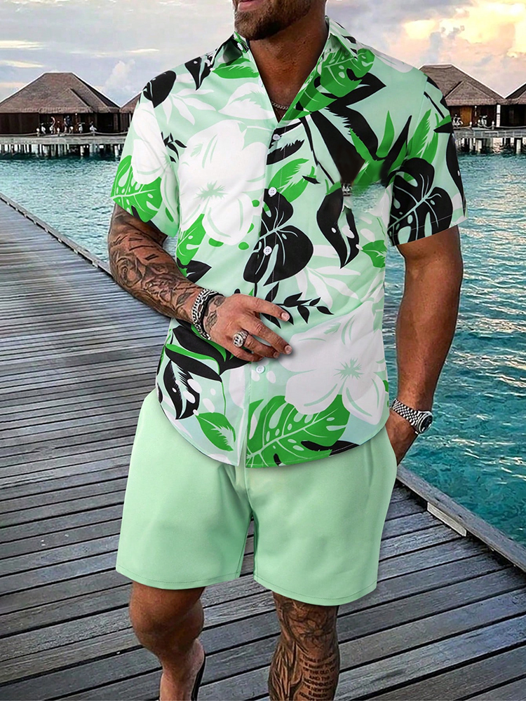 Chemise hawaïenne à manches courtes pour hommes et shorts de plage Set Beach Resort Chemise décontractée pour hommes