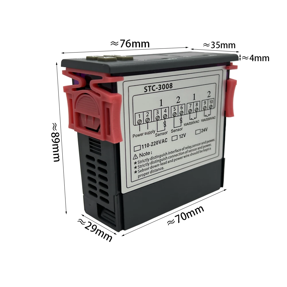 Dual Digital STC-3008 Temperature Controller Two Relay Output Thermostat Heater with Probe 12V 24V 220V Home Fridge Cool Heat