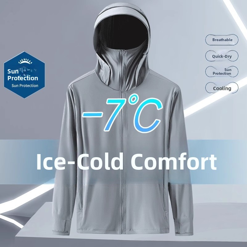 Summer Ice Silk Thin Hooded UV Protection Sunscreen Clothing Outerwear Men's Fiing Sun Protection Clothes Brandl Faion...