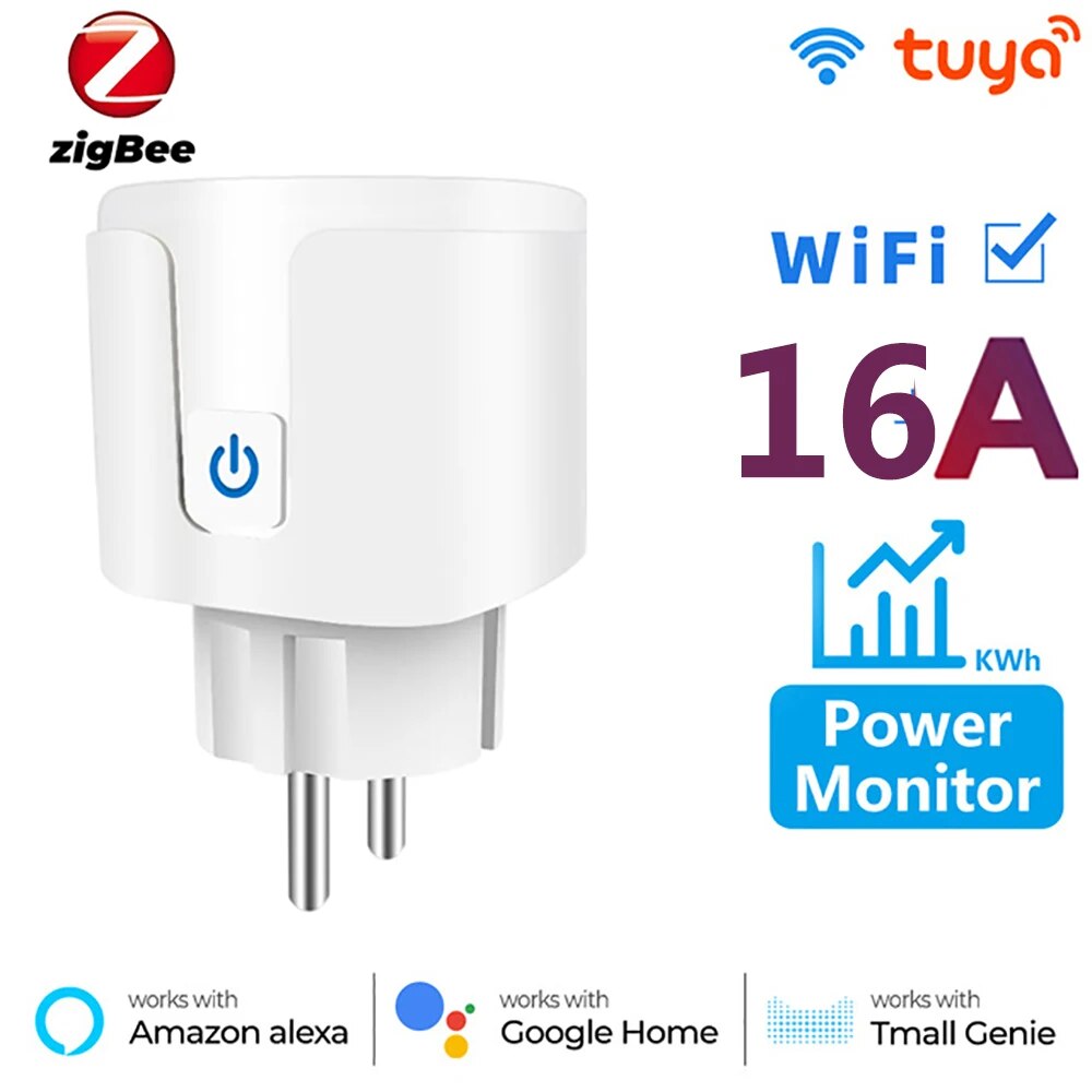 Enchufe inteligente Tuya ZigBee, adaptador de temporizador de Monitor de potencia de 20a para casa inteligente, inalámbrico, Compatible con Alexa y Google Home