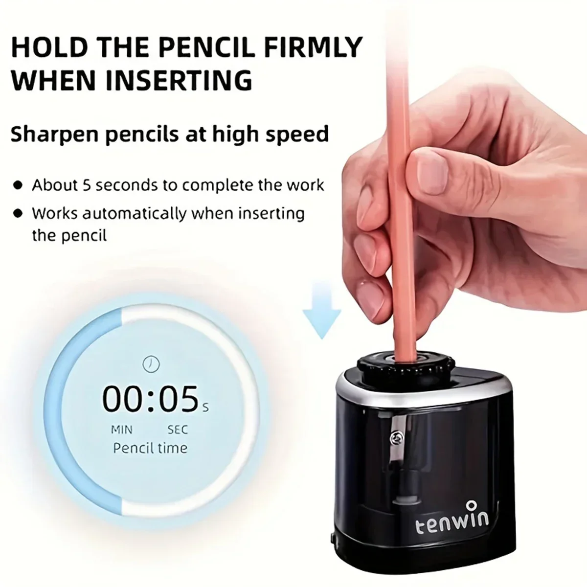 1PC Tenwin Elettrico Auto Temperamatite Sicuro Studente Helicoidale Lama In Acciaio Temperamatite per Aristi Bambini Adulti Matite Colorate