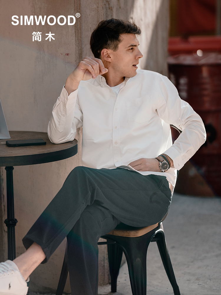 SIMWOOD 2024 otoño nuevas camisas Oxford de gran tamaño para hombres camisas casuales Vintage ropa de marca de talla grande SN 130085