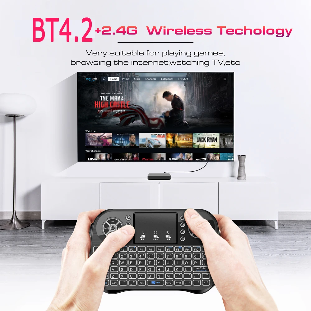 Bluetooth付きワイヤレスミニキーボード,2.4g,デュアルモード,バックライト付き,英語,ロシア語,フランス語,スペイン語,ポルトガル語,Android, TVボックス,PC,プロジェクター用