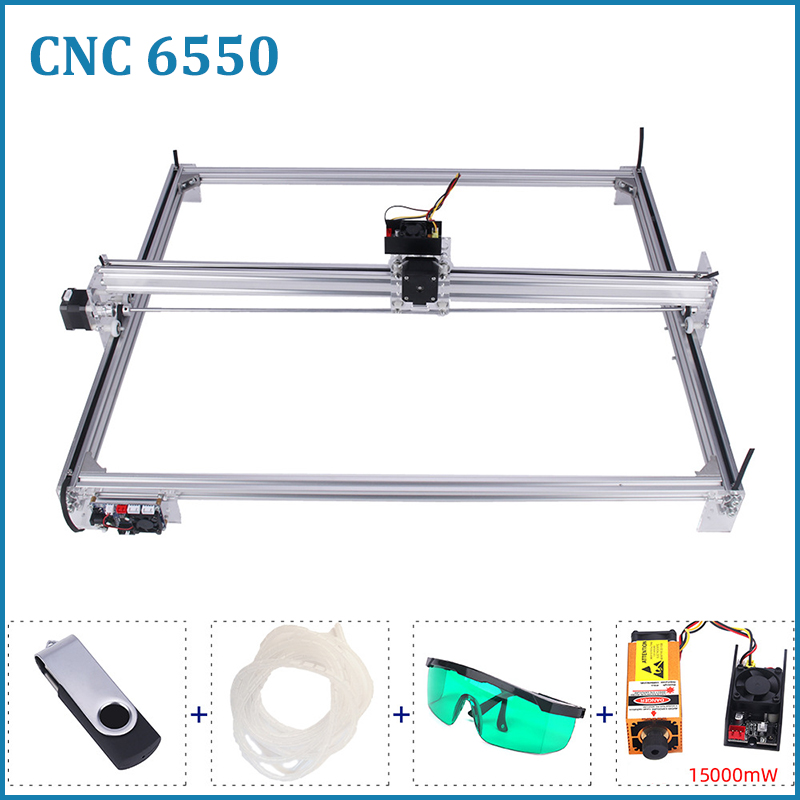 Máquina de gravura do laser do CNC com controlador offline, 6550 gravador, 65cm x 50cm, router de madeira, área de trabalho, 15W