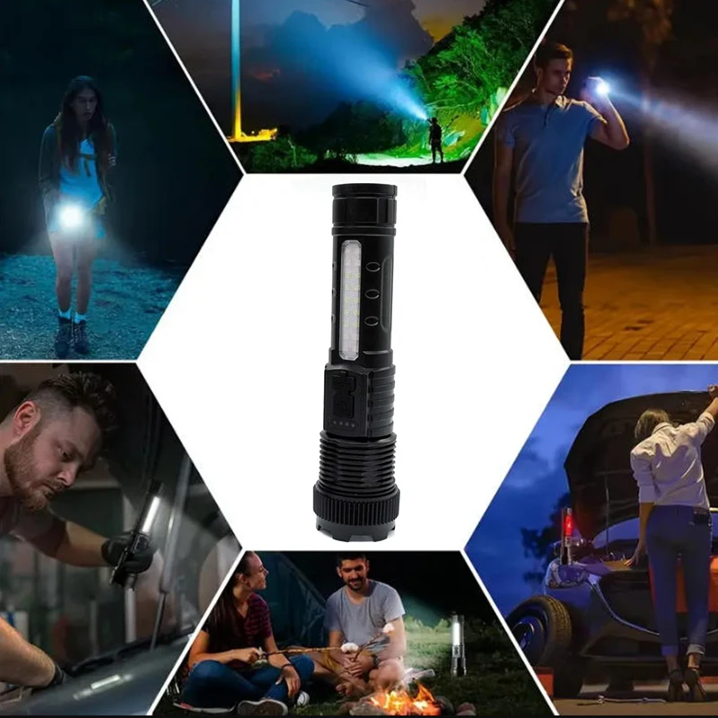 2 uds linternas LED recargables 6 modos linterna superbrillante con zoom para acampar al aire libre senderismo