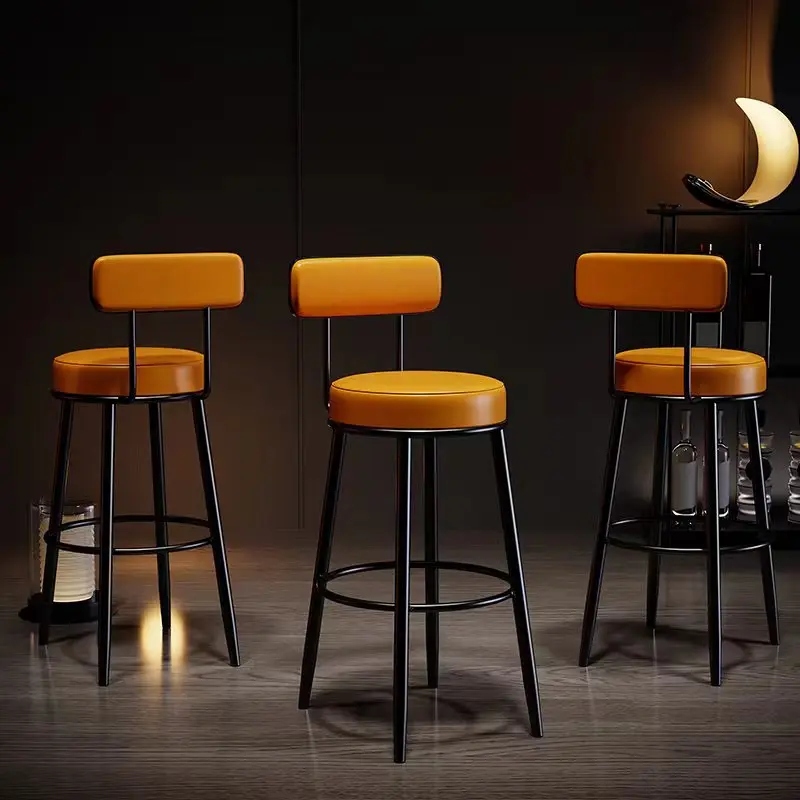 Bancos de bar modernos de metal, luxuosos, couro preto, cadeiras para sala de jantar, bancos de bar de alta qualidade, decoração de casa, móveis para sala de estar