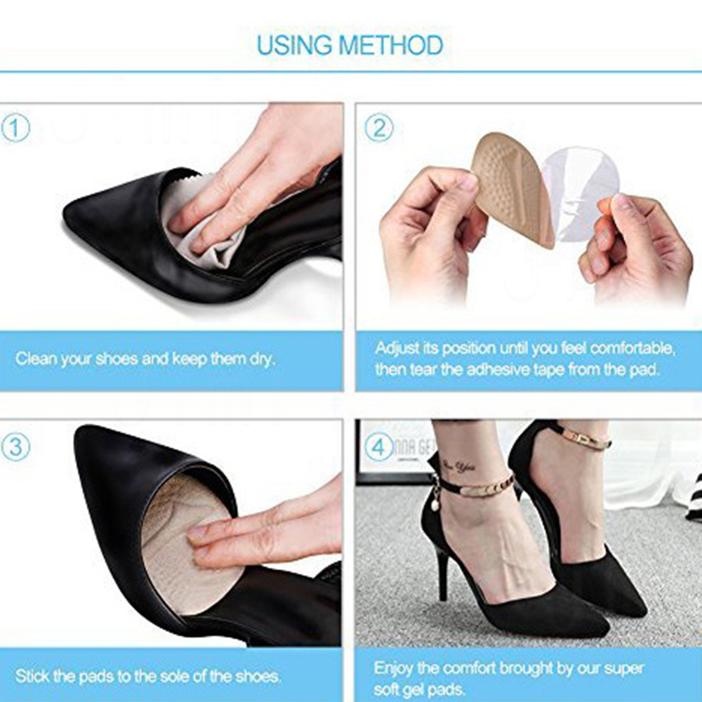 2 pares de almohadillas metatarsianas de silicona para zapatos, almohadillas de Gel autoadhesivas antideslizantes para el antepié, sandalias, plantillas de zapatos de tacón alto para mujer