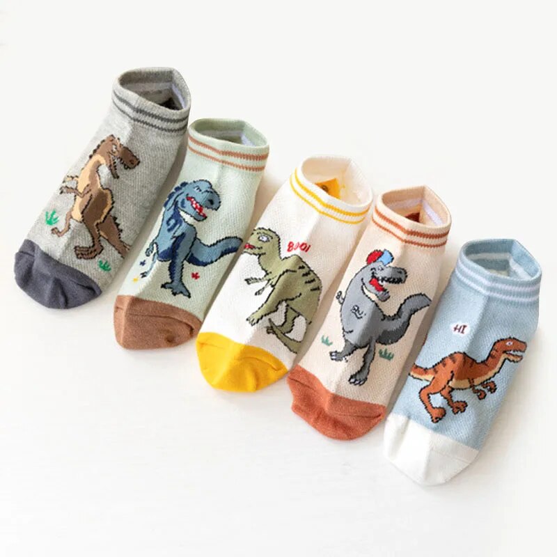 Calcetines con patrón de dinosaurio para niño, medias cómodas y transpirables, suaves e informales, 5 pares