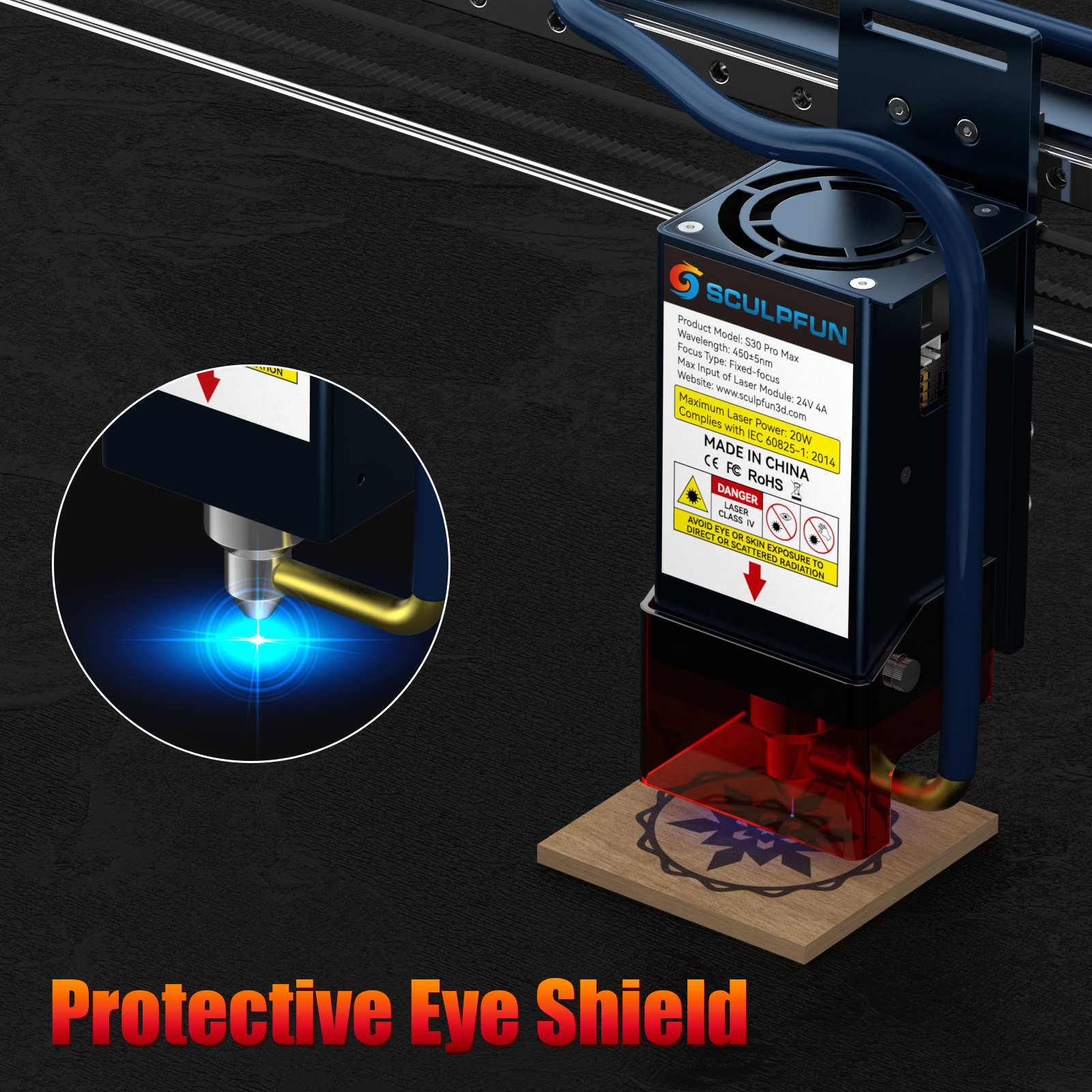 【Venta】Grabador láser SCULPFUN S30 PRO de 10W con sistema automático de asistencia de aire con máquina de grabado de panal/rodillos 410x400mm