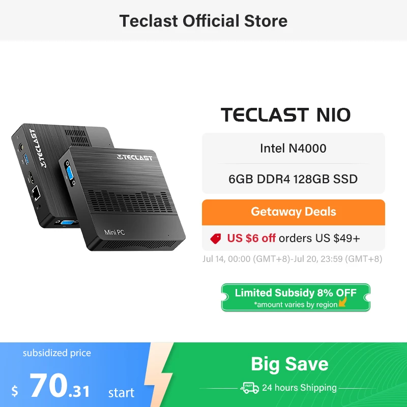 Teclast N10 Mini PC Intel N4000 Windows 11 Pro DDR4 6GB 128GB Doppia uscita 4K HD Desktop WiFi 5 Pocket MinI PC Computer da ufficio