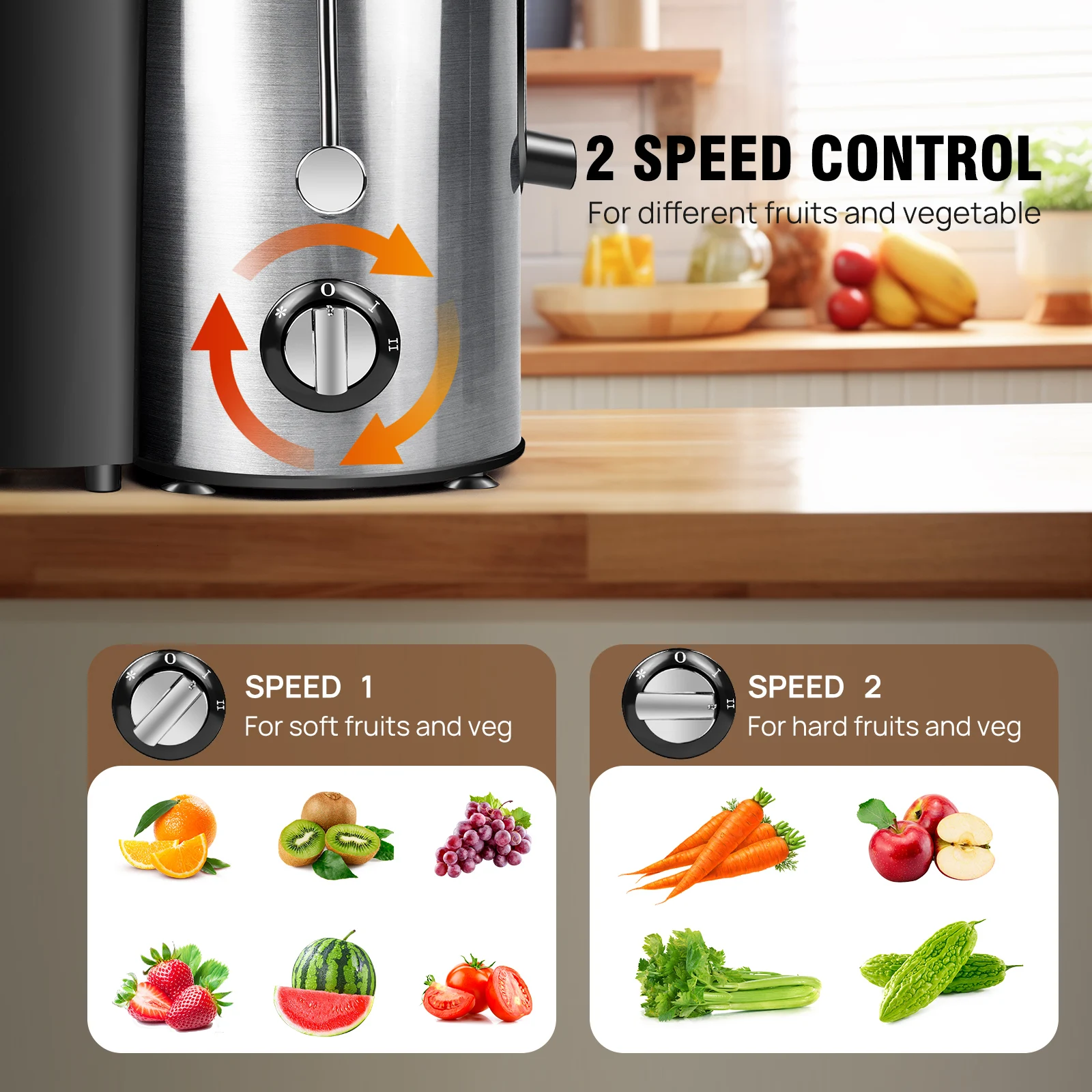DayPlus Entsafter-Maschinen, Zentrifugal-Entsafter-Extraktor, maximale Leistung 1000 W, Weithals-Einfüllschacht für Obst und Gemüse, 400-W-Motor