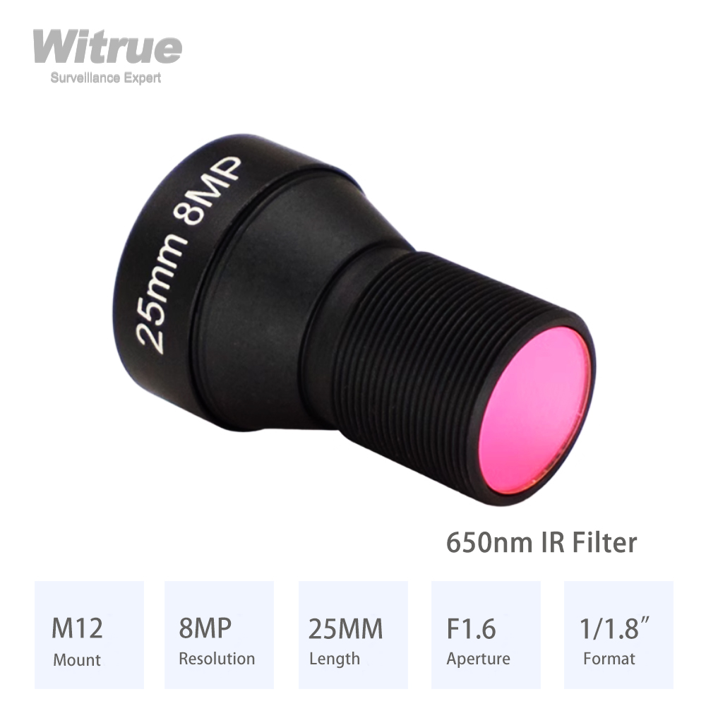 Witrue HD 4K 8MP CCTV lens 25MM M12 Mount Low Distortion Aperture F1.6 Format 1/1.8" with 650nm IR filter for Action Camera