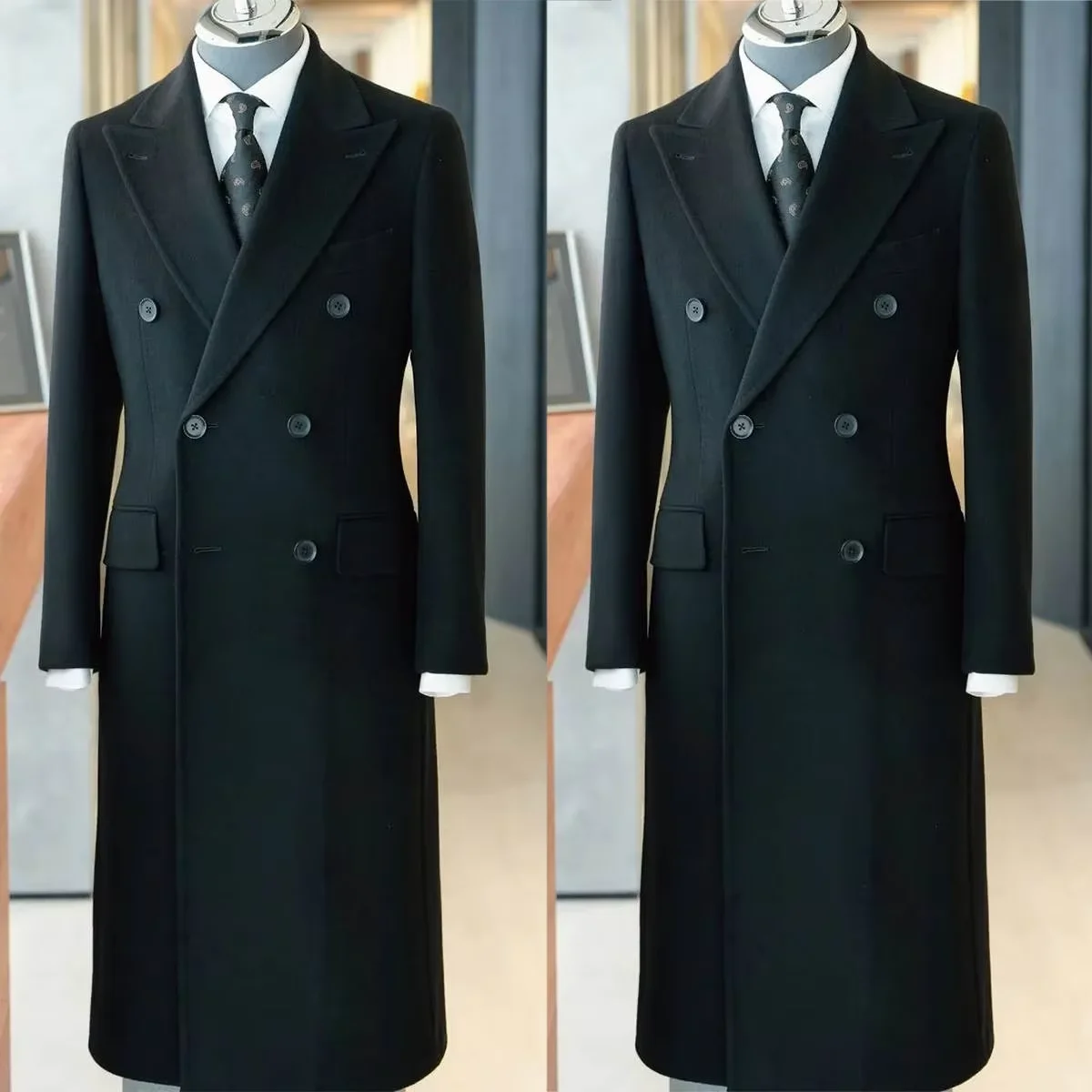 Manteau Long Vintage pour hommes, Double boutonnage, mélange de laine, grande taille, veste d'affaires chaude d'hiver, Blazer personnalisable