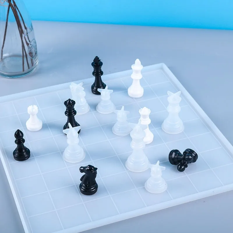 ชุดหมากรุกนานาชาติอีพ็อกซี่เรซินแม่พิมพ์ DIY หมากรุก Checkerboard กระจกซิลิโคนแม่พิมพ์เครื่องมือตกแต่งบ้าน Storage
