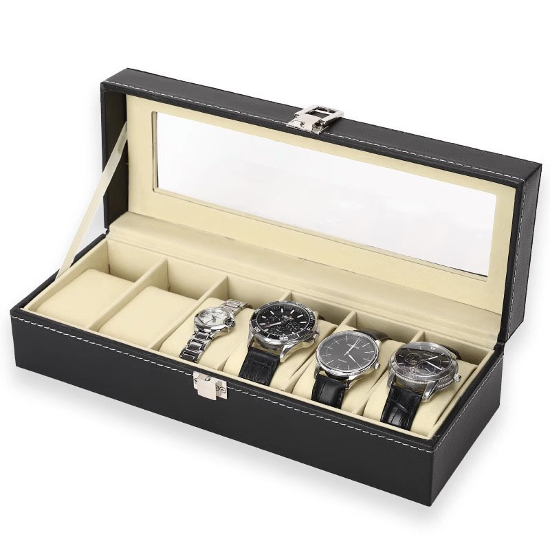 3/6/12 Slot Men Watch Display Case PU Leather Watch Organizer Box Black Watch Bracket Display Box Holiday Gift ﻿
