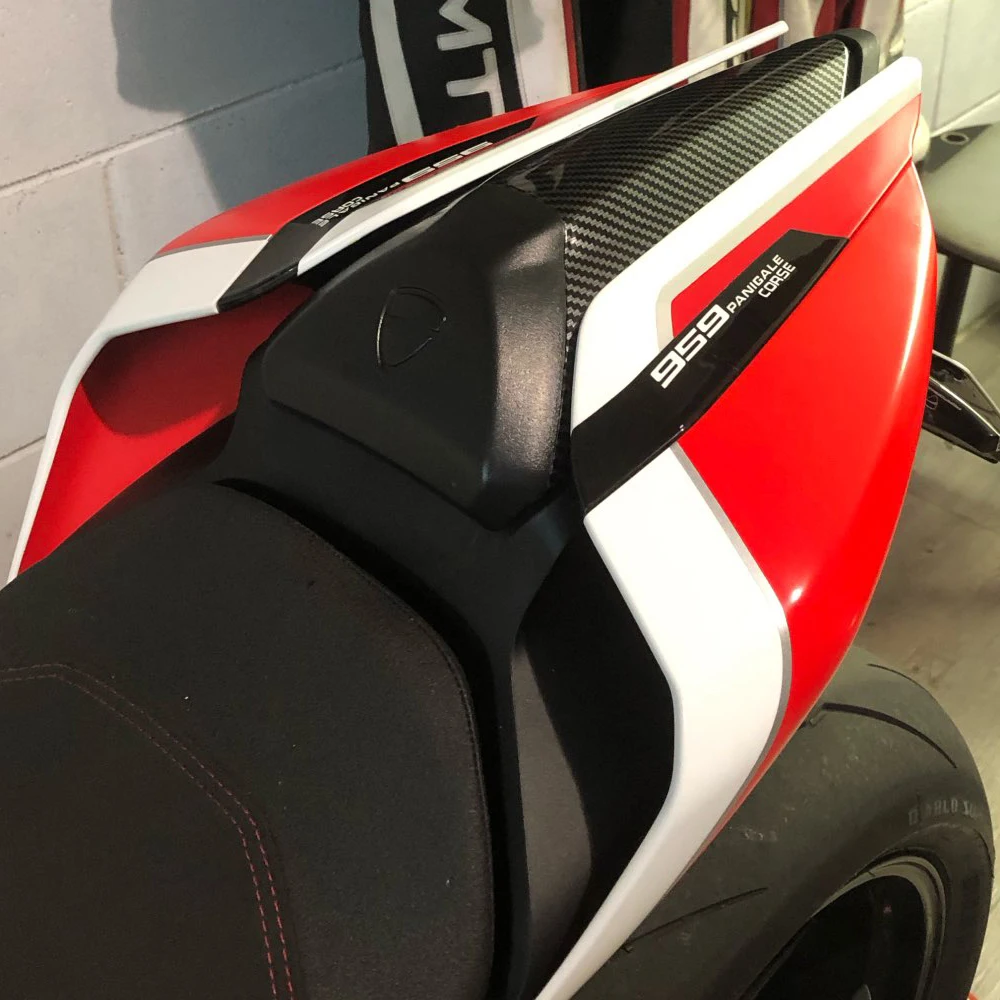 Penutup kursi belakang sepeda motor Panel Cowl pemboncengan ekor Fairing untuk Ducati Panigale 959 2015 2016 2017 2018 2019 karbon merah