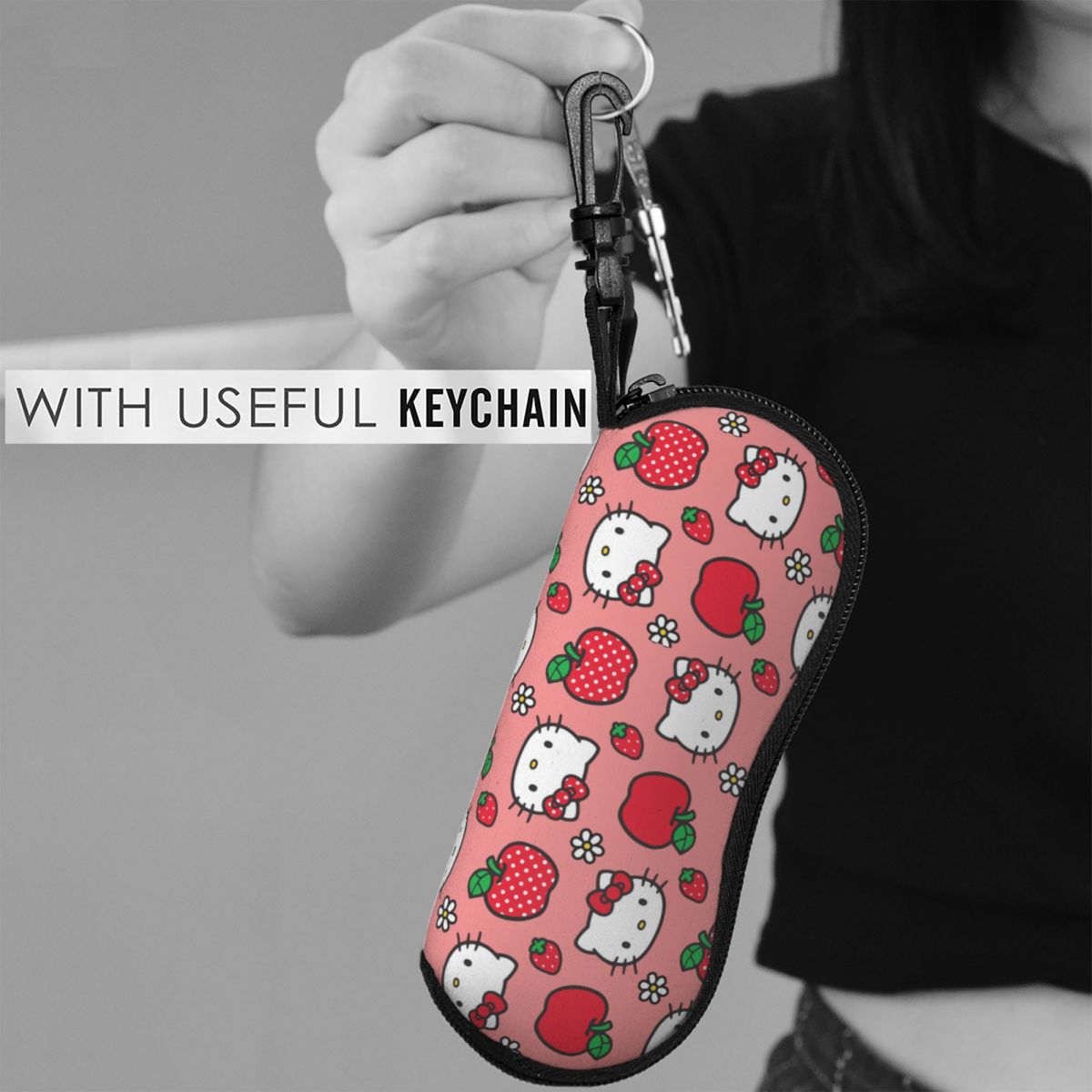 ฮาราจูกุ Sanrio น่ารัก Hello Kitty แว่นตาแบบพกพาซิป Sanrio การ์ตูนกล่องแว่นตาการ์ตูนกล่องแว่นตา