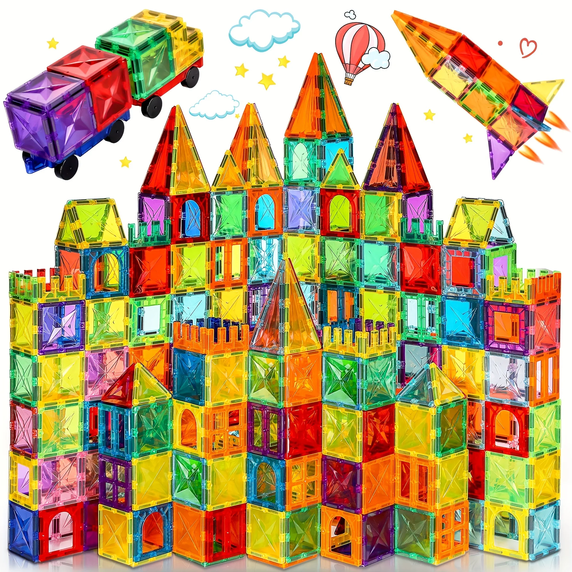 Telhas magnéticas para crianças de 3 a 5 e 4 a 8 anos, brinquedos magnéticos para 3 4 5 6 7 8 + anos, meninos, meninas, crianças, blocos de construção magnéticos, preschoo