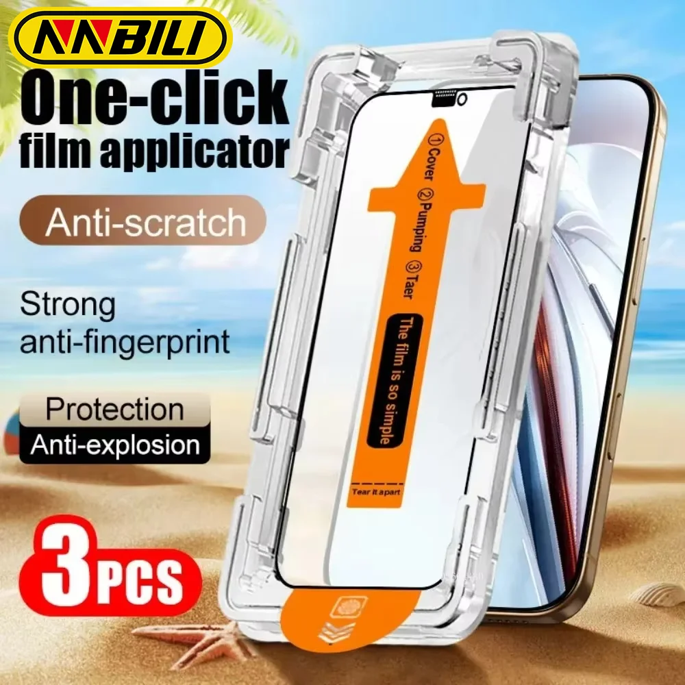 NNBILI 3 pezzi installazione senza polvere vetro temperato per iPhone 13 14 16 15 11 12 17 Pro Max 17Air 15 16 14 Plus X protezione schermo