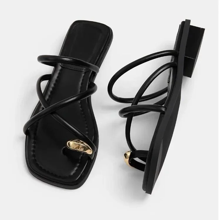 Sandalias deslizantes con correa cruzada para mujer, zapatos de playa ligeros y cómodos con diseño informal de color sólido para verano