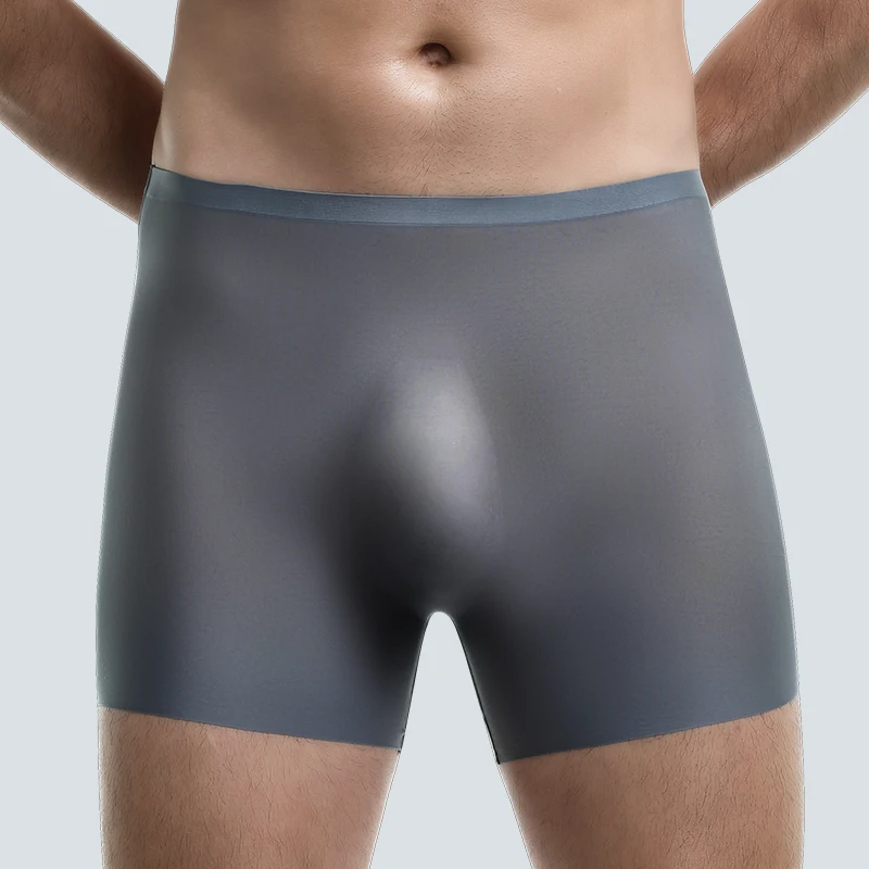 Ropa interior para hombre, Boxers de seda helada con estampado 3D, Boxers finos sin costuras, pantalones cortos deportivos alargados de verano para la cabeza