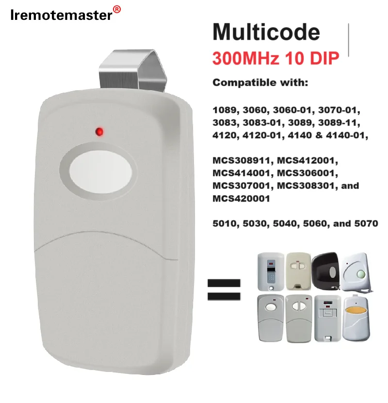 Reemplazo para transmisor remoto de abridor de puerta de garaje Multicode 3089 308911 ,MCS 308911 ,10 interruptores dip de 300 mhz, gris