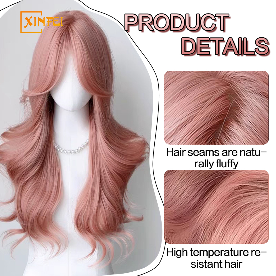 Xinfei-女性用のフリンジ付きの波状合成かつら,ロリータのコスプレ,毎日のパーティー用のふわふわの自然な髪