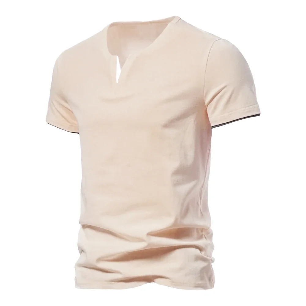 Herren Henley V-Ausschnitt Casual T-Shirts Sommer Einfarbig Slim Fit Kurzarm Männlich Atmungsaktiv Tägliche Tops T-Shirts Lose Sport Top