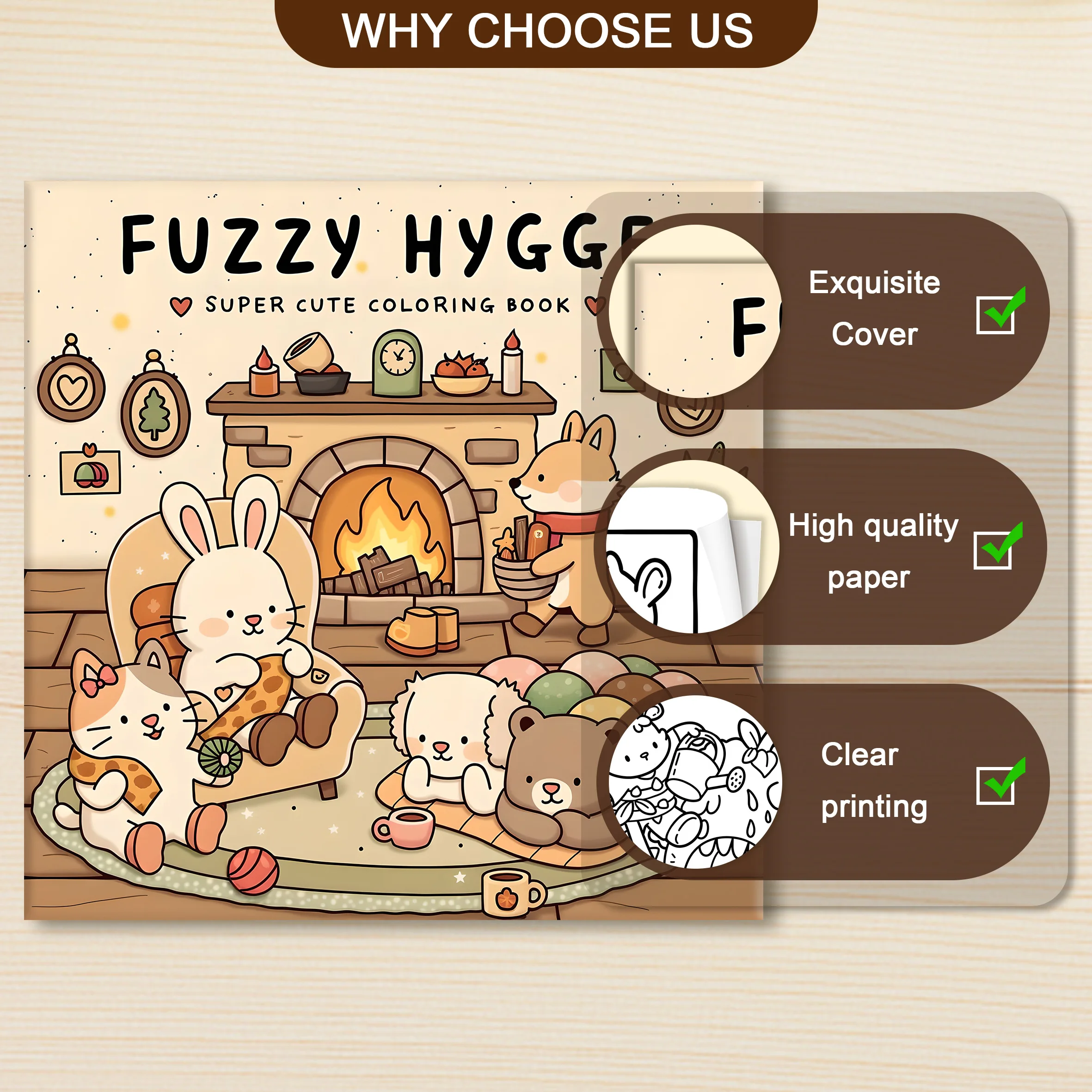 FUZZY HYGGE 대담하고 쉬운 패턴 성인을 위한 색칠하기 책 귀여운 그림책 파티와 생일을 위한 완벽한 선물