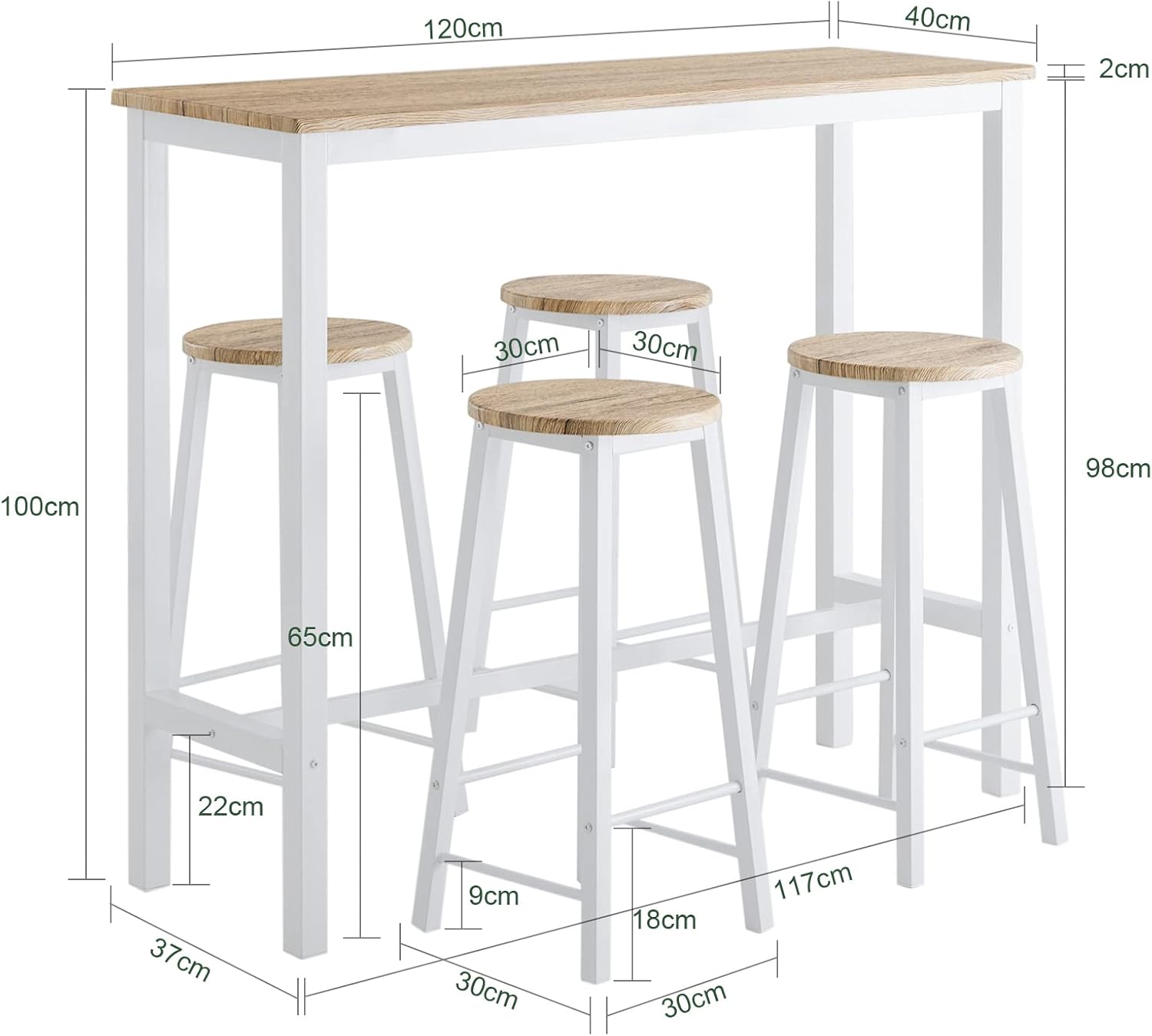 Comedor Mesa Alta y 4 Taburetes Bar ES (OGT22-WN)