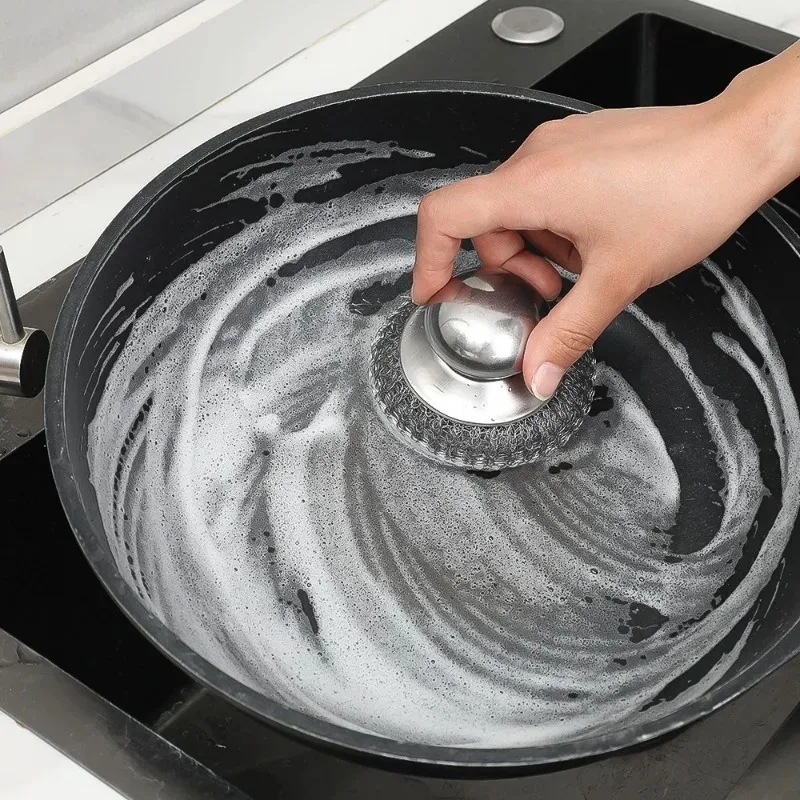 5/1 шт. кухонная щетка для кастрюль из нержавеющей стали с ручками, проволочный шарик для мытья посуды, сверхмощный металлический скруббер, домашний инструмент для чистки кастрюли