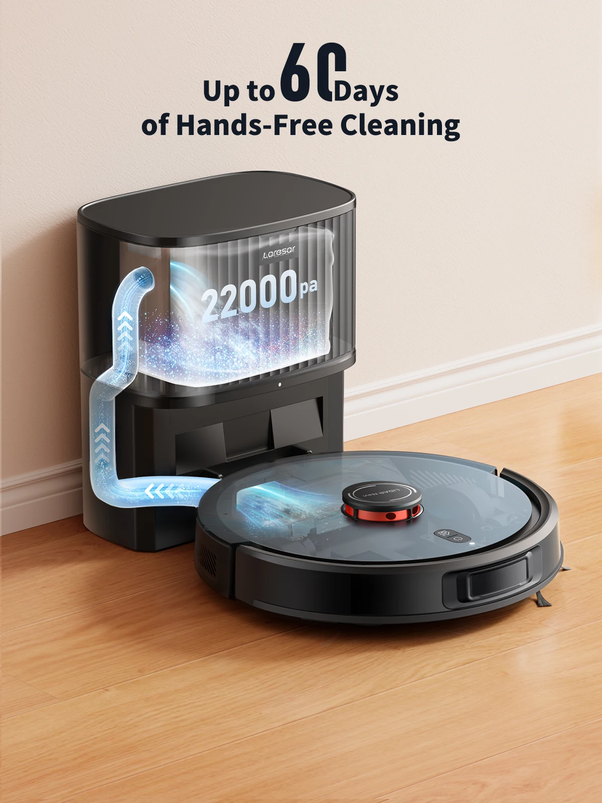 Laresar L20 Aspirateur Robot 5000Pa avec Navigation LDS, Station de Vidage Automatique, Contrôle via Application pour Nettoyage des Sols et Tapis