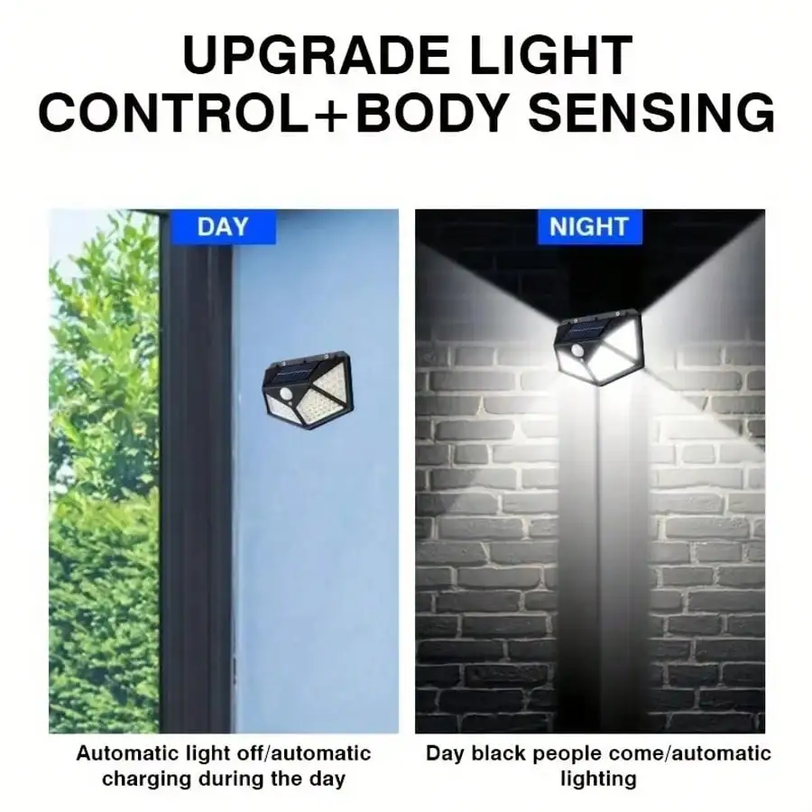 1 ชิ้น, 100 LED Wall Light, Intelligent Motion Sensor, ชาร์จพลังงานแสงอาทิตย์, กันน้ํา, เหมาะสําหรับลาน, สวน, เลน, รั้ว