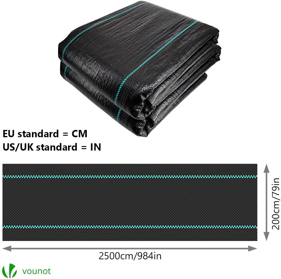 Malla Antihierbas, Tela Geotextil para Control de Maleza, 2 m x 25 m, 100 g/m2, Resistente a la Rotura y Estabilizada con