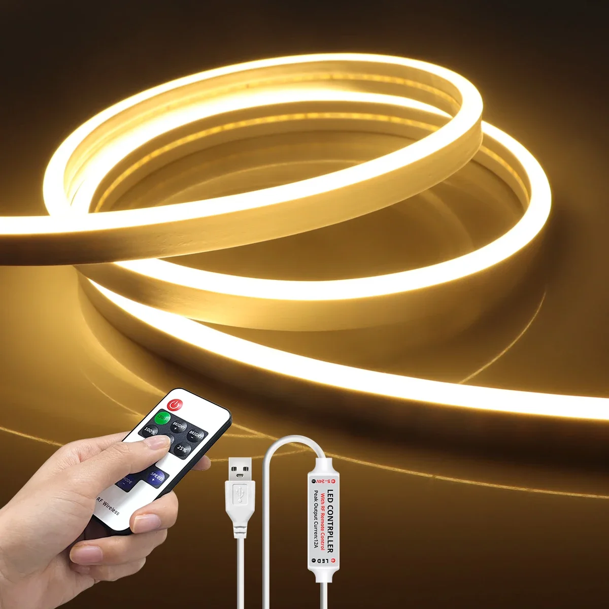Luce di striscia al neon tagliabile fai-da-te USB 5V con telecomando RF dimmerabile a 11 tasti flessibile IP65 impermeabile per la parete della camera da letto della cucina