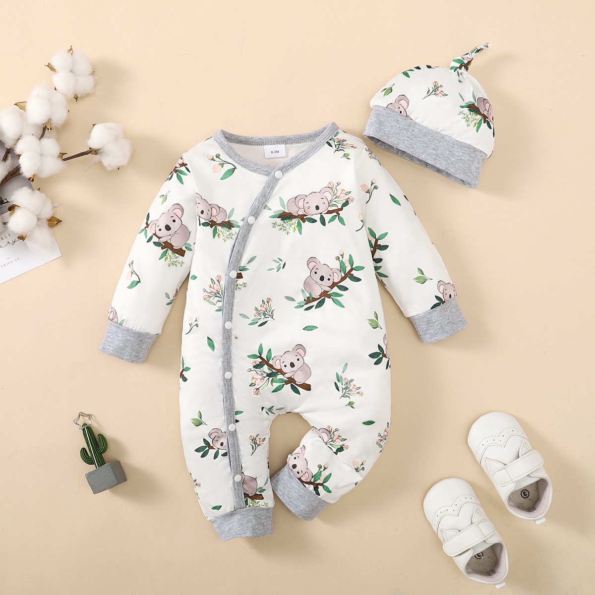 Barboteuse d'hiver pour nouveau-né garçon, imprimé ours, manches longues, boutonnée sur le devant, une pièce, vêtements doux à la mode pour bébé