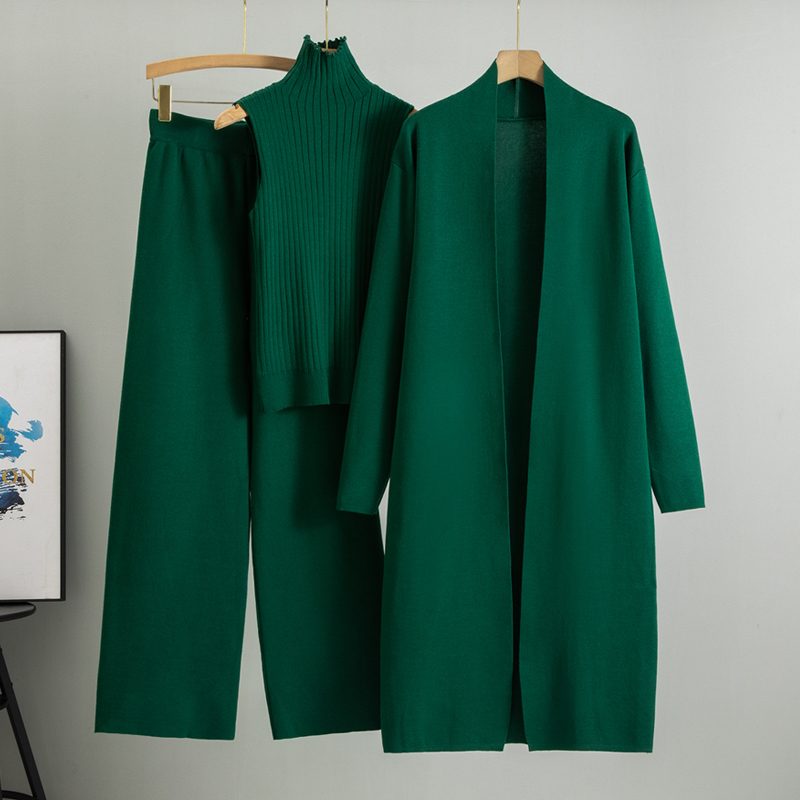 Chándal de 3 piezas para mujer, conjunto de pantalones de punto, suéter Vintage, primavera y otoño
