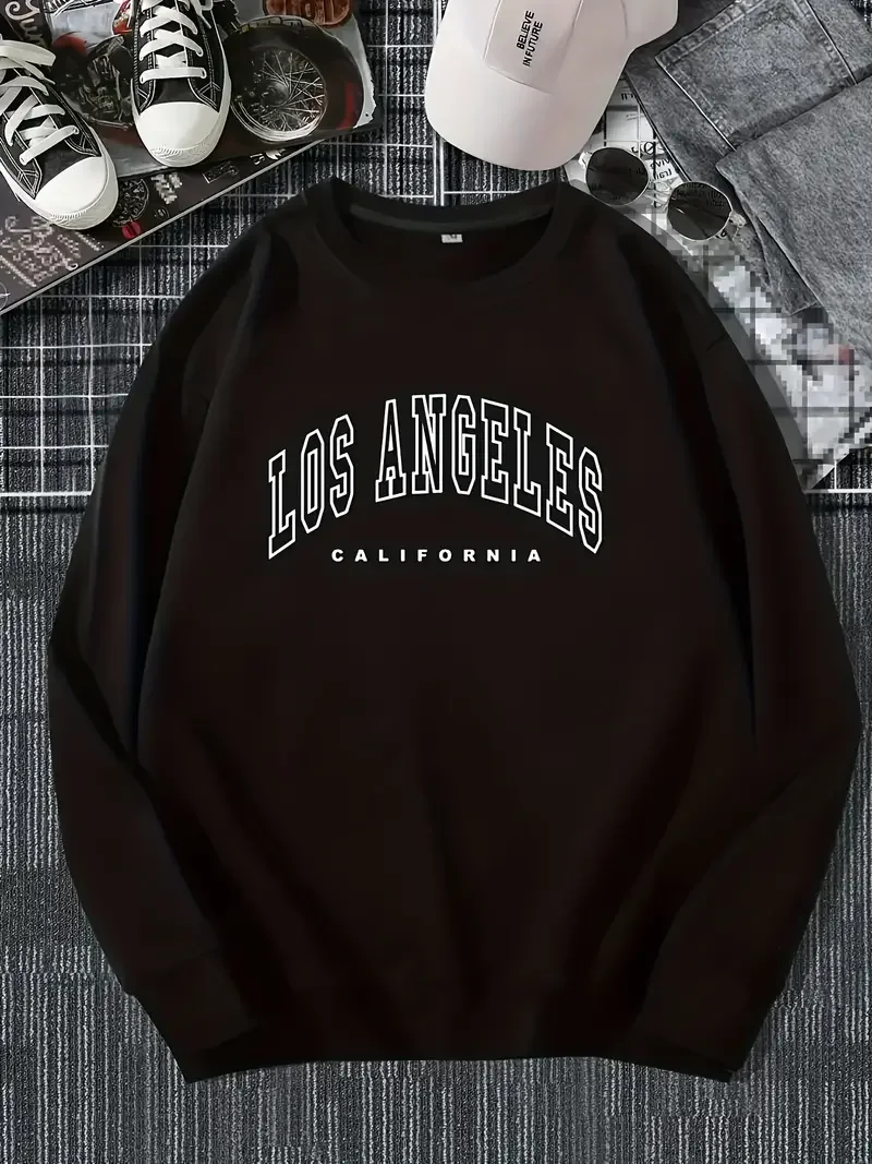 Sudadera con capucha con estampado de Los Ángeles, sudadera de manga larga con cuello redondo, jerséis informales, sudadera para invierno y otoño, ropa de mujer