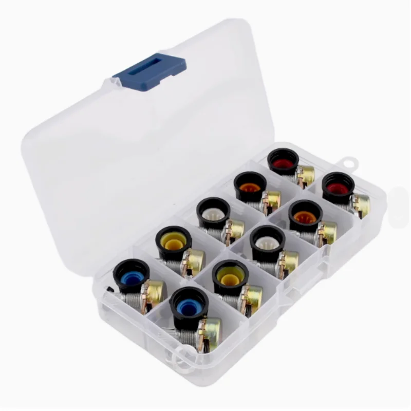 10 Sätze 15 mm WH148 Rändelwelle 3 Anschlüsse Linear Taper Drehpotentiometer Sortiment Kit B1K 2K 5K 10K 20K 50K 100K 250K 50